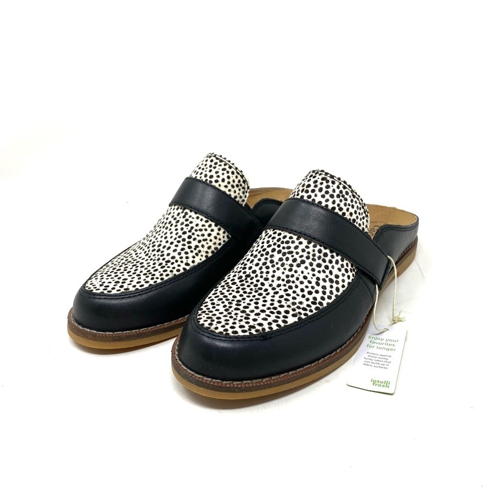 Taos Womens Royal Leather Slip-On Mule Loafer- Black/White Cheetah Mult - Picture 2 of 7